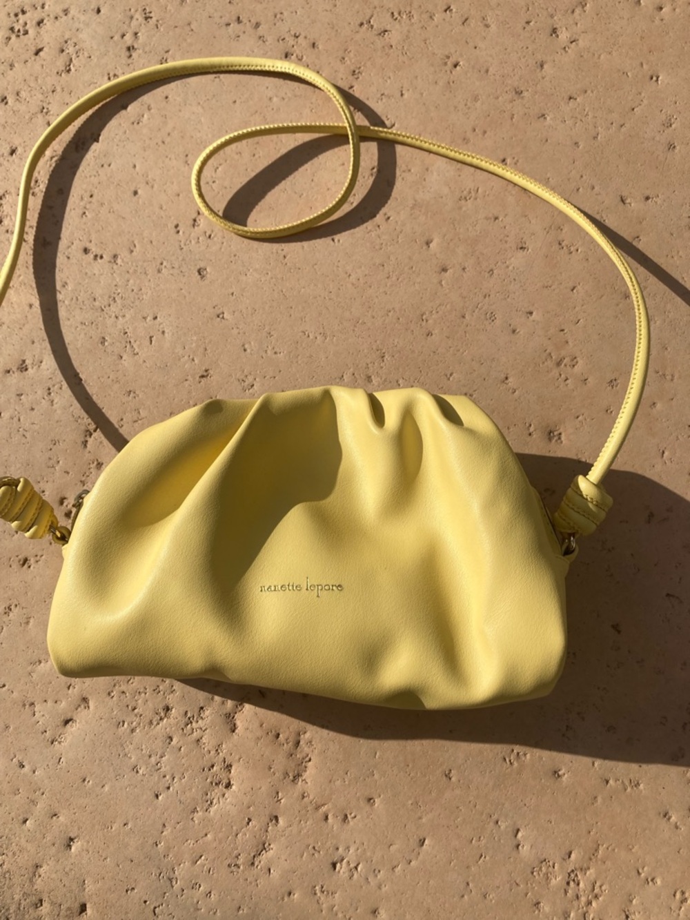 Nanette Lepore Lemon Yellow Ruched Leather Crossbody Sac